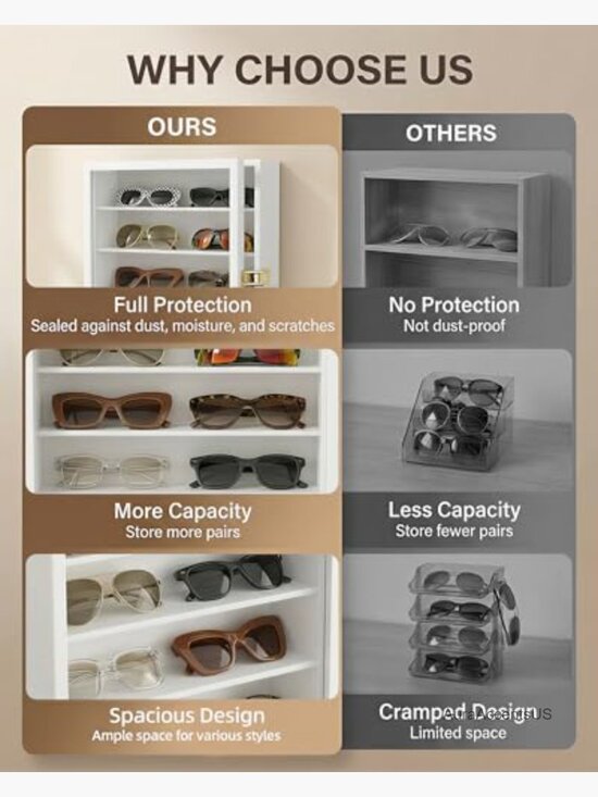5-Tier Sunglasses Organizer Wall Mounted Wood Eyewear Case Display Box main image 7